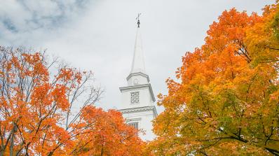 Baker Tower and fall foliage.